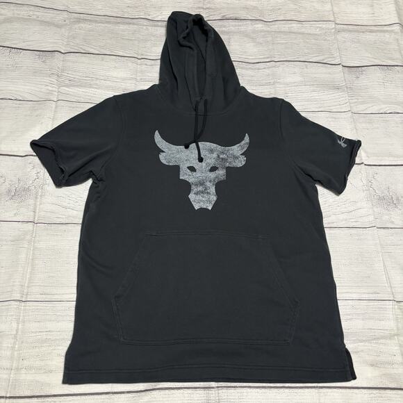Under Armour Project Rock Mens Size Medium Terry Short Sleeve Hoodie Shirt - Picture 1 of 7